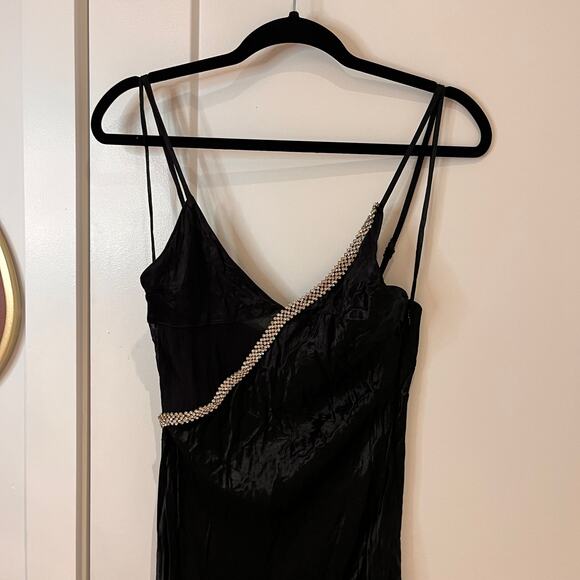 Zara Black Rhinestone Details V-Neck Satin Midi Dress Size Medium - Picture 5 of 12